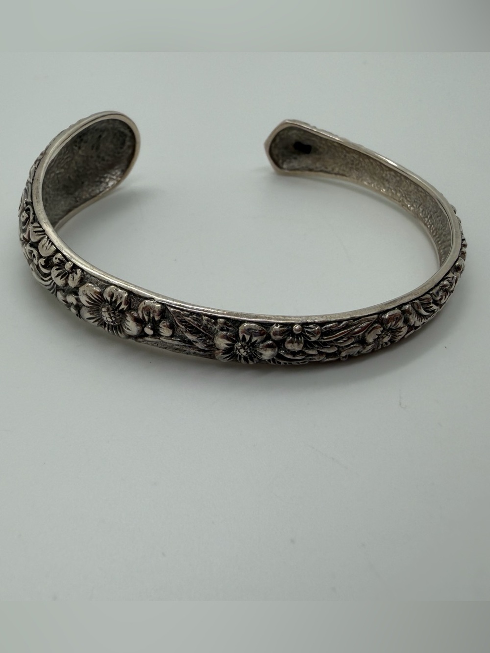 Vintage Sterling floral cuff bracelet